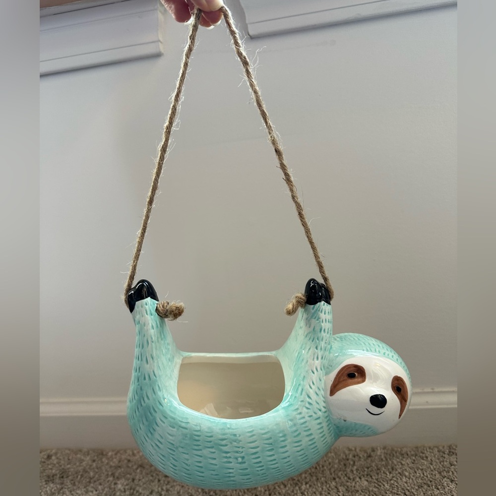 The Spring Shop Sloth Hanging Planter - Teal and White